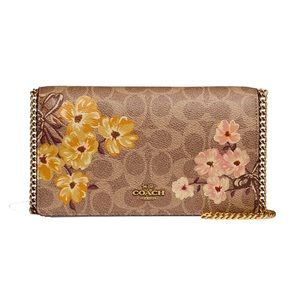 Coach Callie Foldover Chain Clutch In Signature Canvas With Prairie Flor…